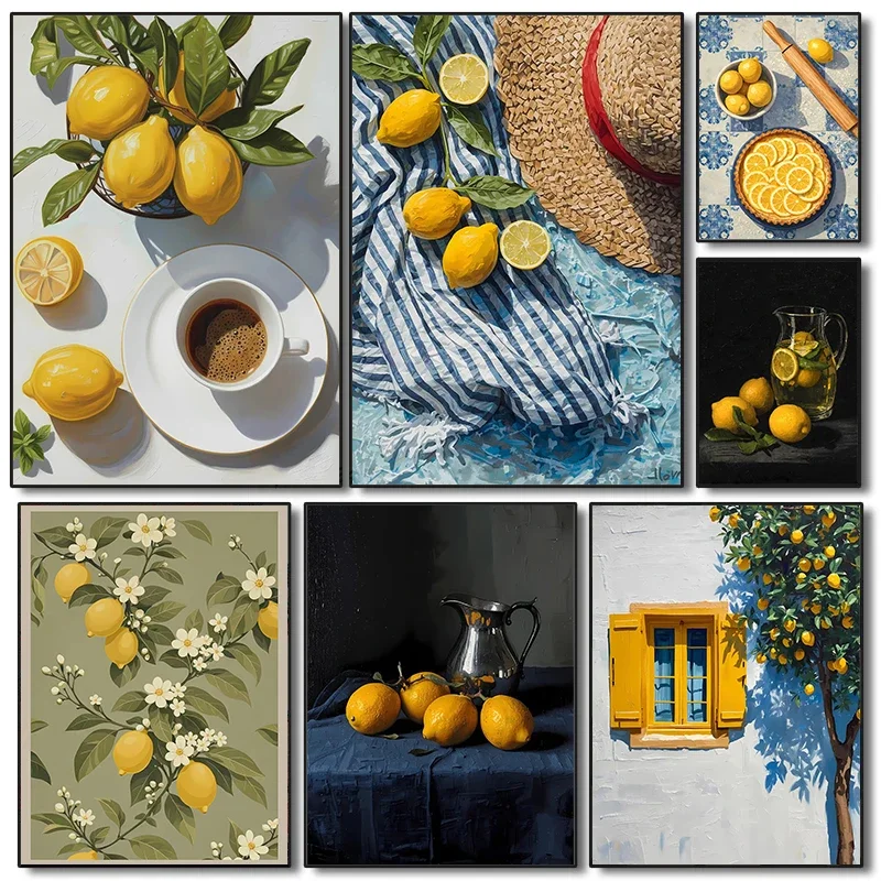 (No frame)Lemon Still Life Painting Posters Timeless Lemons Prints Canvas Painting Lemon Wall Art Pictures Home Room Kitchen