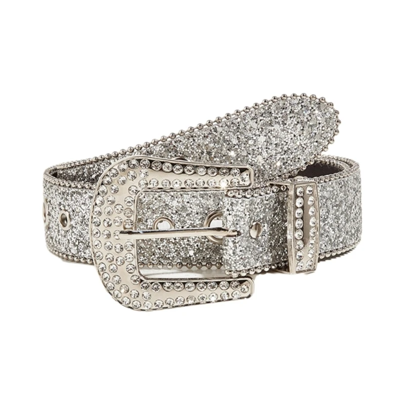 Elegant Waist Belt Shinning Rhinestone Belts for Woman Men Luxurious Sequins Studded Waist Strap for Jeans Formal Dress