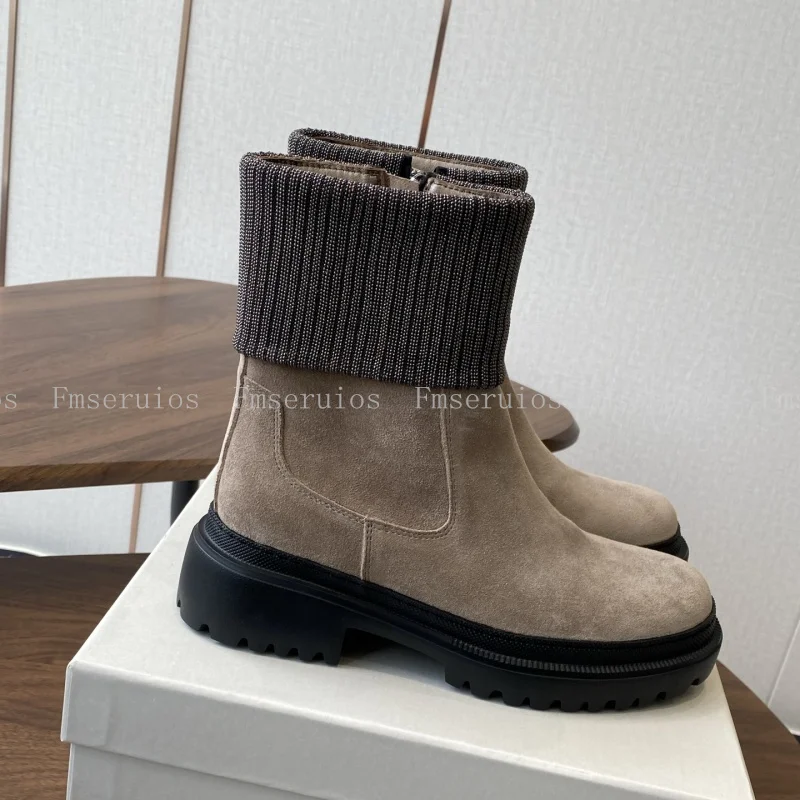 النساء منتصف العجل الأحذية جولة تو شقة جلد طبيعي سستة الأزياء موجزة تصميم الصلبة النمط البريطاني أحذية بوت قصيرة الخريف الشتاء