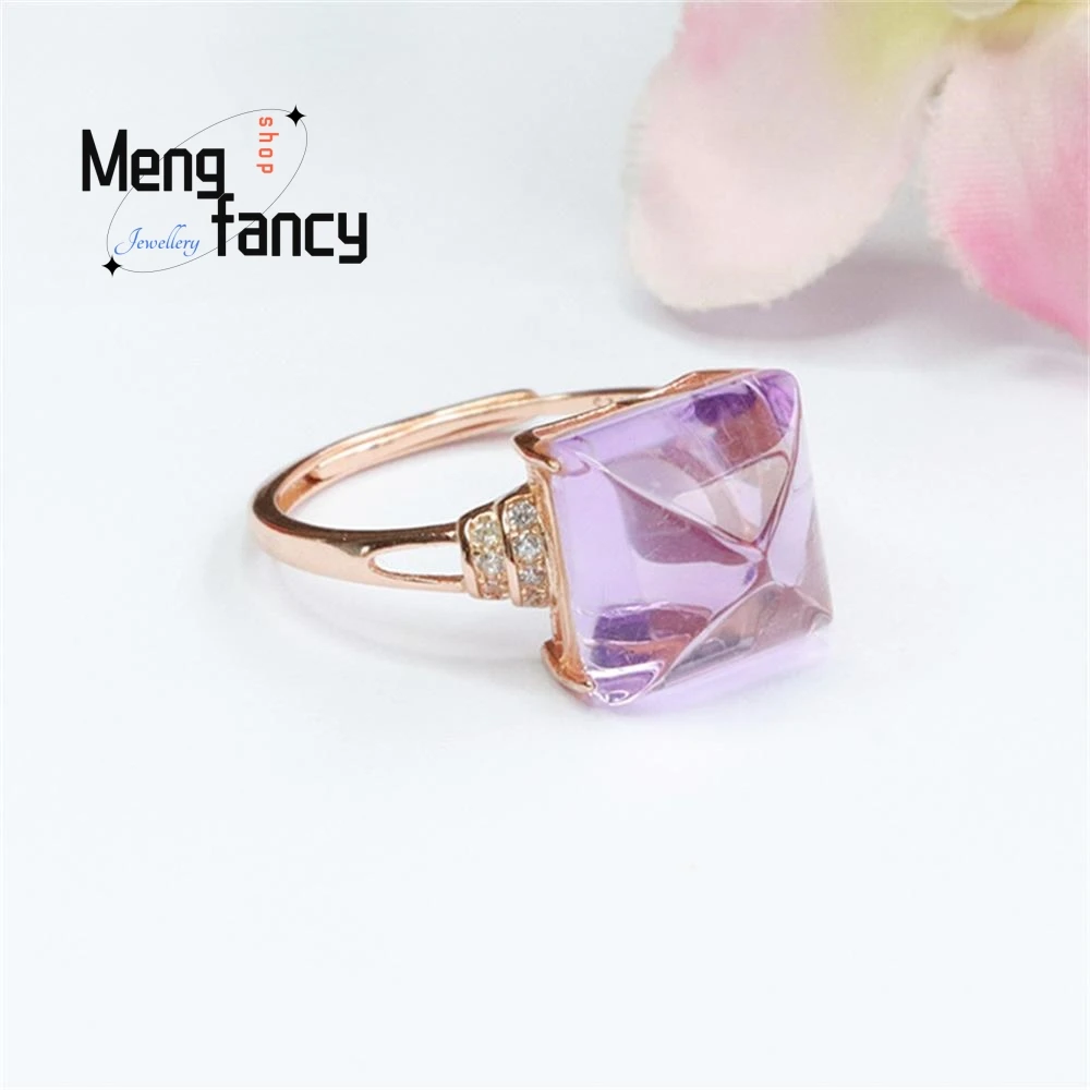 S925 Silver Natural Amethyst Sugar Tart Ring Colourful Exquisite High-grade Fashion Luxury Jewelry Couple Promise Holiday Gifts