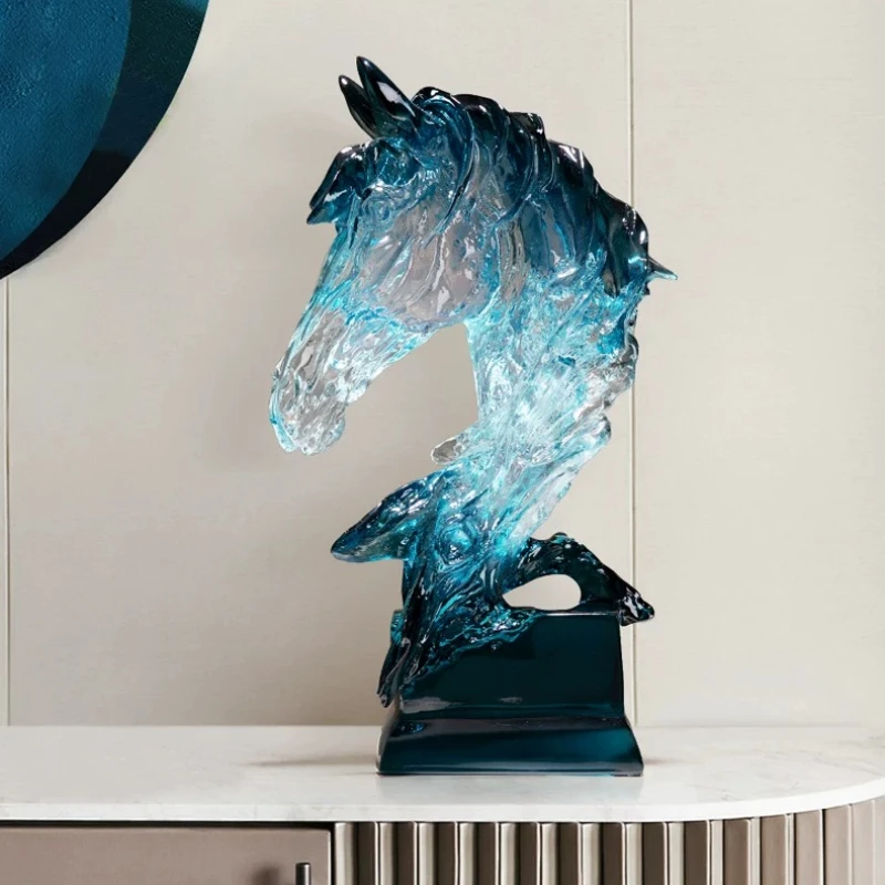 

Transparent Horse Head Ornament High End Desktop Decoration Niche Luxury Craft Housewarming Gift for Living Room