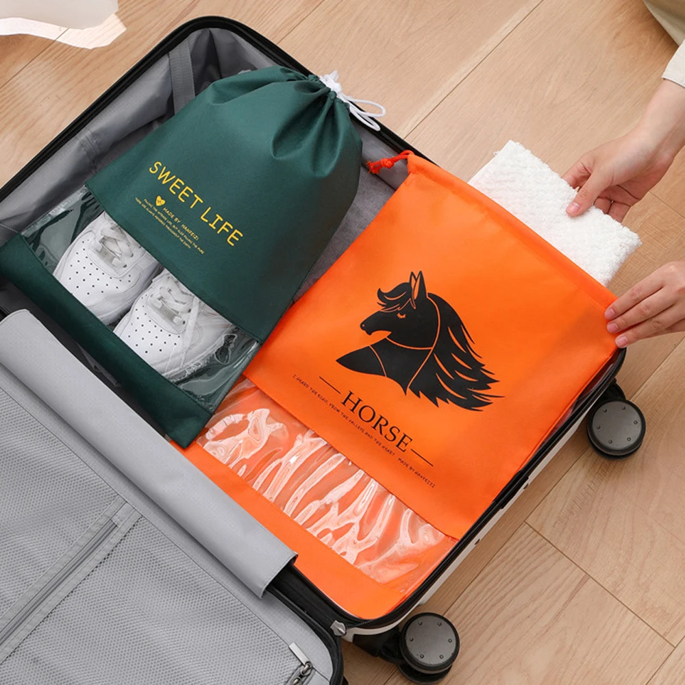 Dust-proof Drawstring Shoes Bag Suitcase Cloth Sock Holder Bag Portable Ziplock Bag Closet Organizer Space-saving Sorting Bag