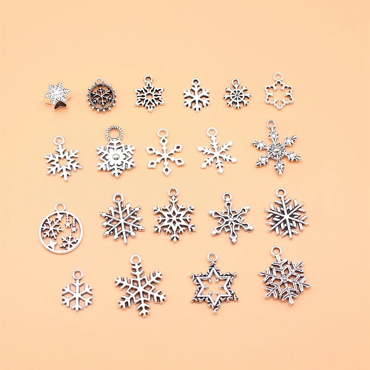 20pcs Antique Silver Color Snowflake Charms Collection For DIY Jewelry Making, 20 Styles, 1 of Each