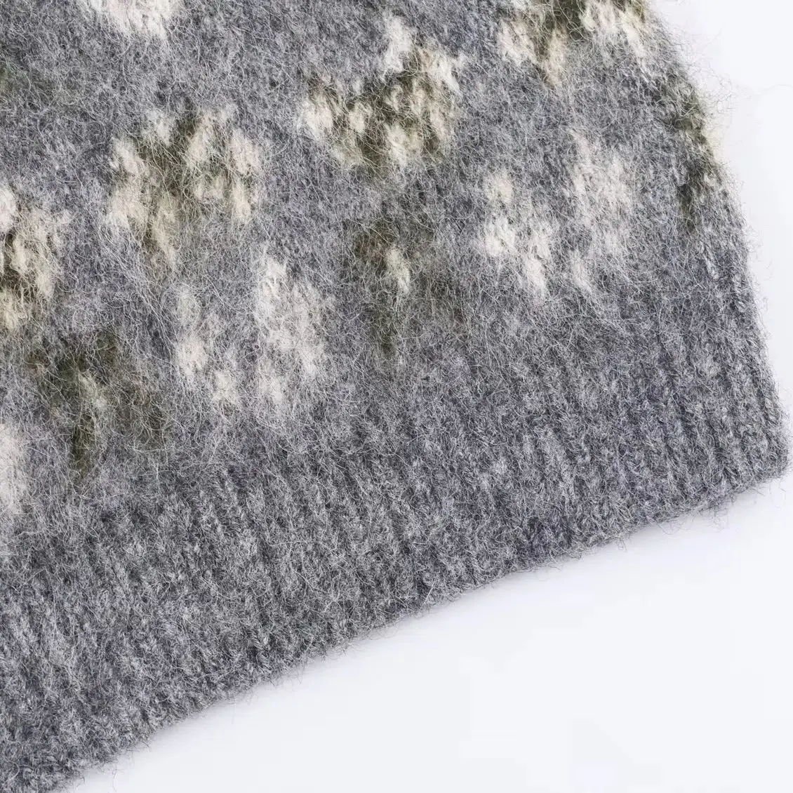 2025 خريف موضة جديدة ريترو كم طويل كل مباراة Crewneck سترة Mujer الجاكار بلوفر مغزول