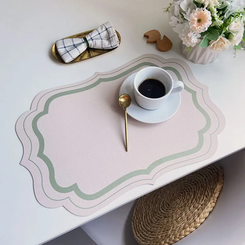 Light Luxury Solid Leather Placemat Coffee Brown PU Table Mat Waterproof Oilproof Heat-Insulated Plate Bowl Pad Table Decor