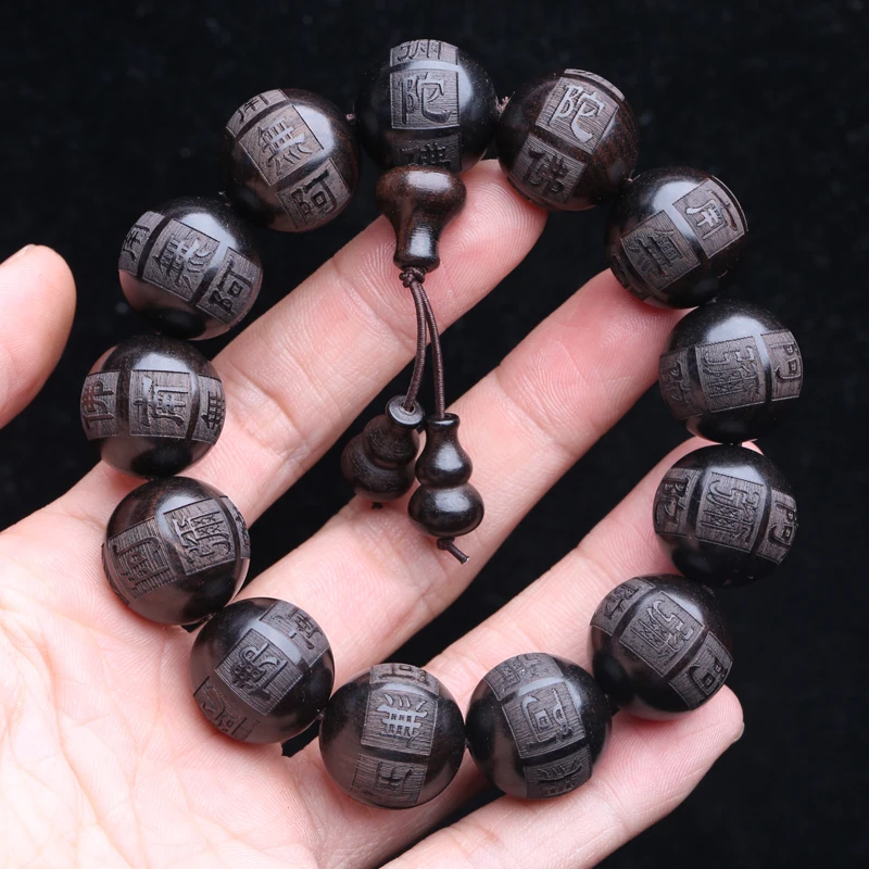 Natural Black Wooden Beads Tibetan Buddhism 20mm Blessing Bracelet Amulet Men\'s Beading