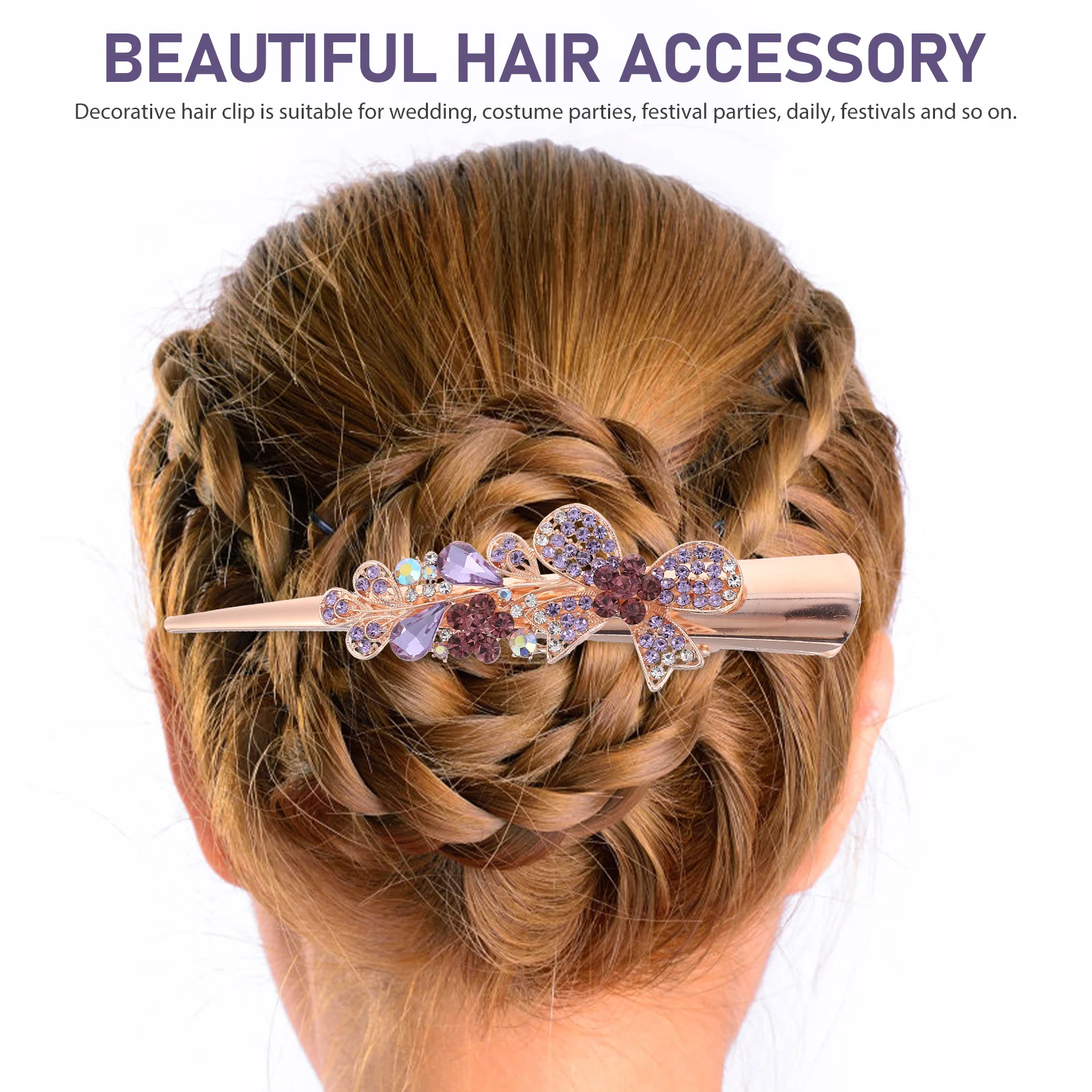 

Elegant Rhinestone Bow Hair Clip Metal Decorative Clips For Women Girls Wedding Party Festival Durable Duckbill Hair Accessories
