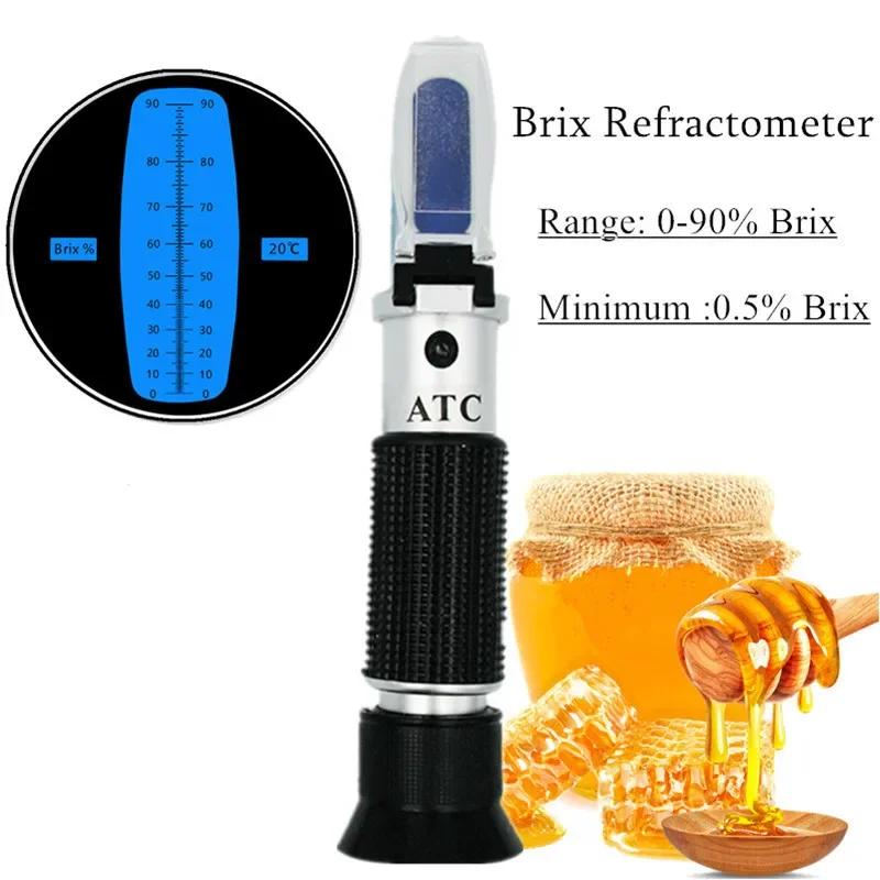 Handheld Brix Refractometer Sugar Concentration Meter 0-90% Sucrose Densimeter for Honey Tester Fruits Juice Wine Refractometer