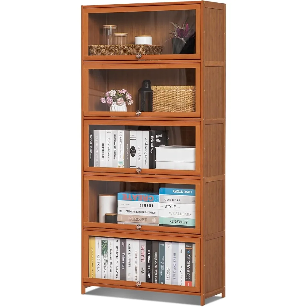 Scaffale per libri Libreria con porta Scaffale a 5 livelli Libreria moderna Scaffale per libri in piedi Espositore per decorazioni per la casa Mobili