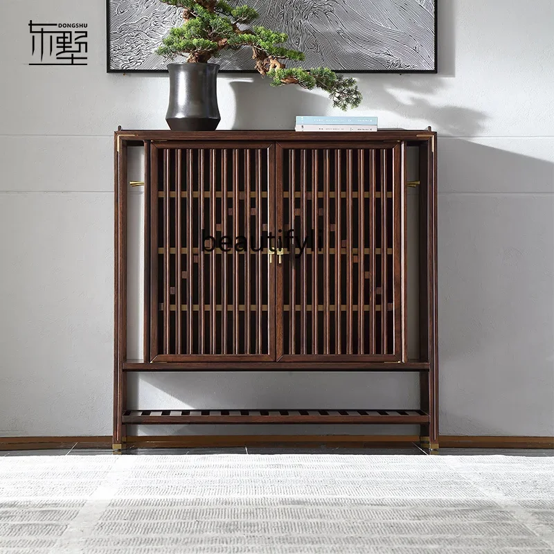 

Modern New Chinese Solid Wood Shoe Cabinet Ebony Furniture Zen Entrance Cabinet Locker