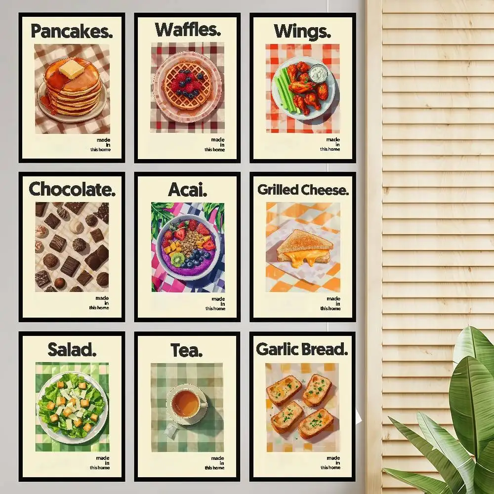 Vintage-Poster mit selbstgemachtem Essen, Salat, Hühnchen, Käse, selbstklebendes Kunstposter, HD-Qualität, Wandkunst, Retro-Poster für Zuhause, Heimdekoration