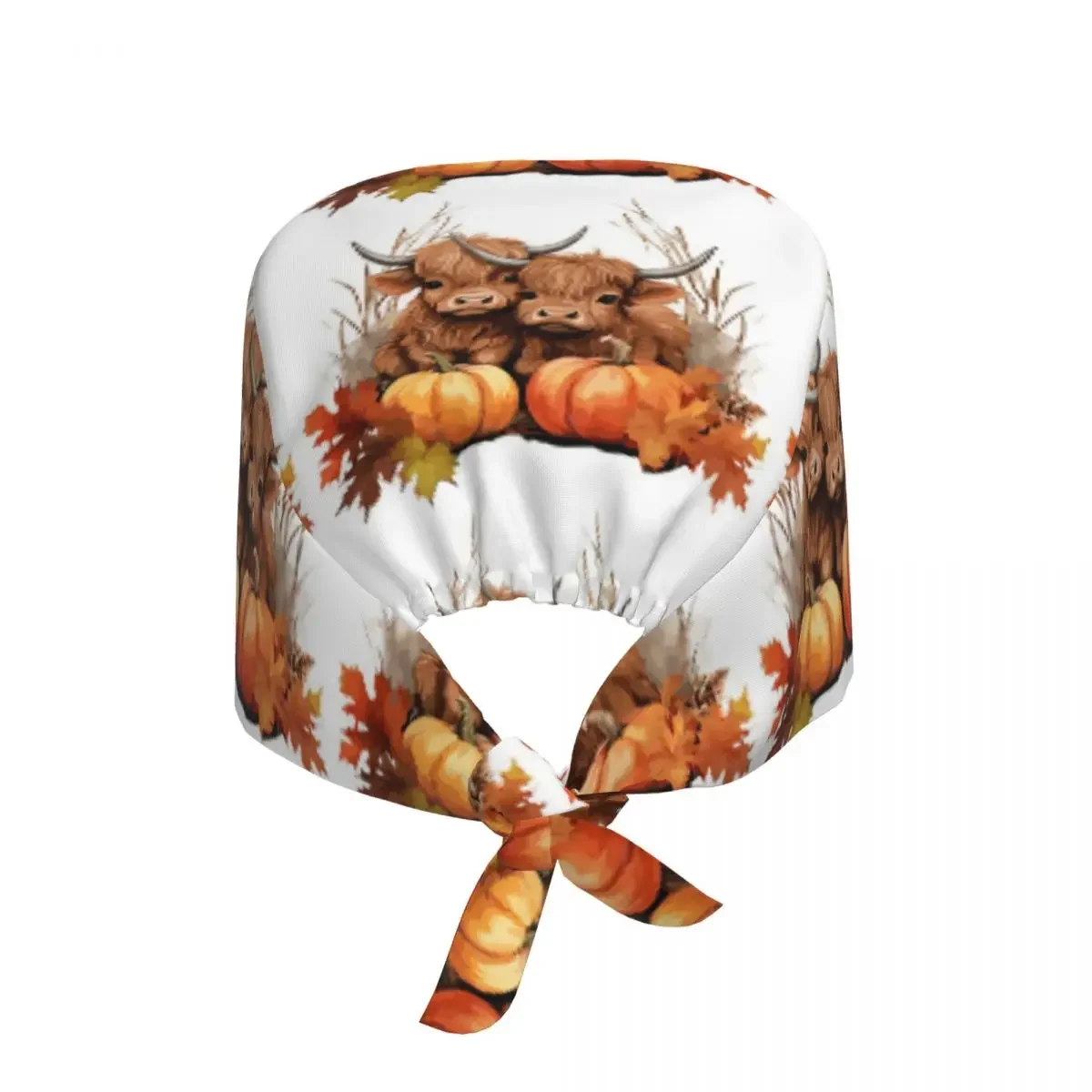 Highland Cow Calf Autumn Leaves (6) Scrub Hat Doctor Working Surgical Cap Men Women Adjustable Nursing Caps for Dentist - view 4