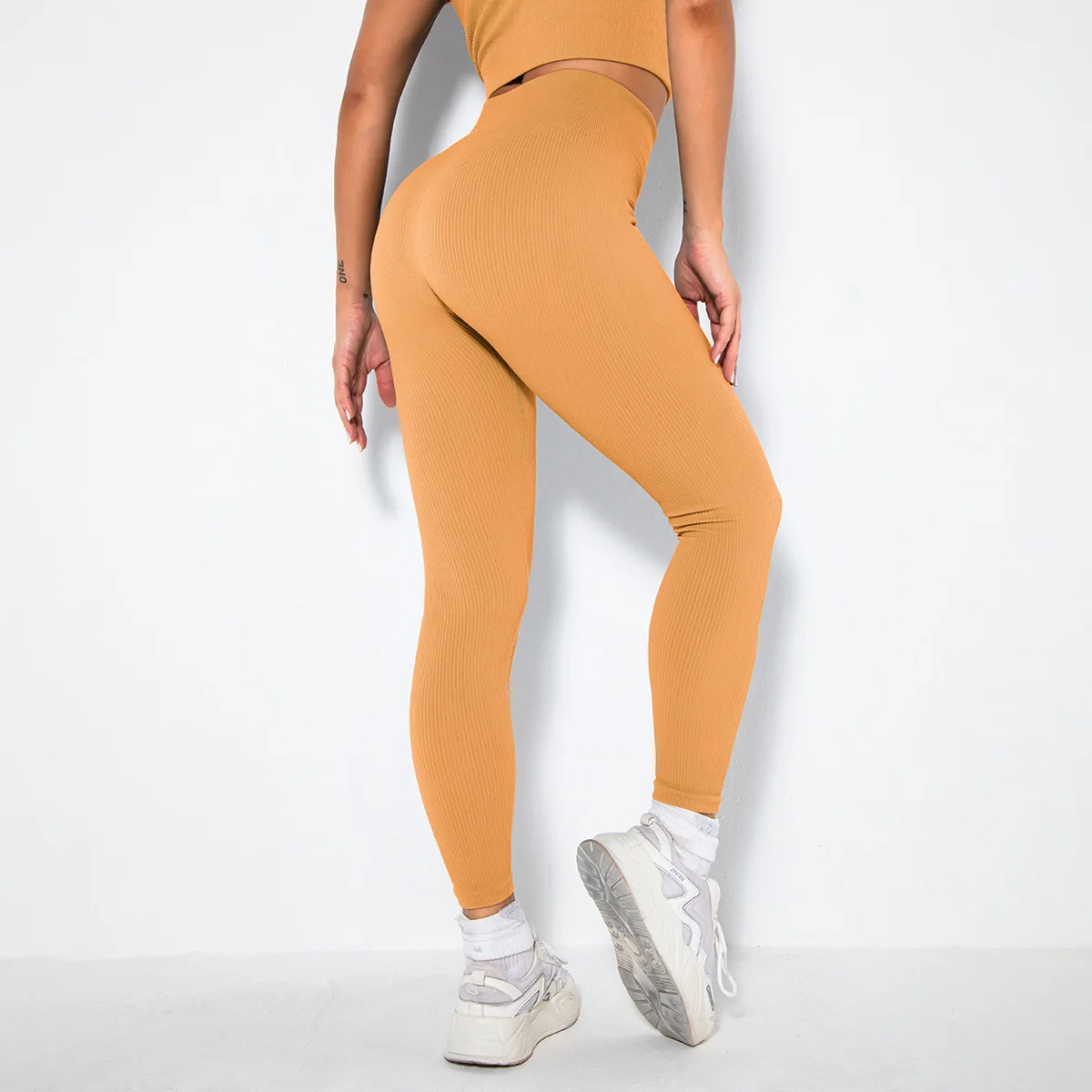 Damskie legginsy do ćwiczeń z gwintem Bezszwowe legginsy do jogi Spodnie fitness z wysokim stanem Odzież do jogi Spodnie do biegania Push Up na