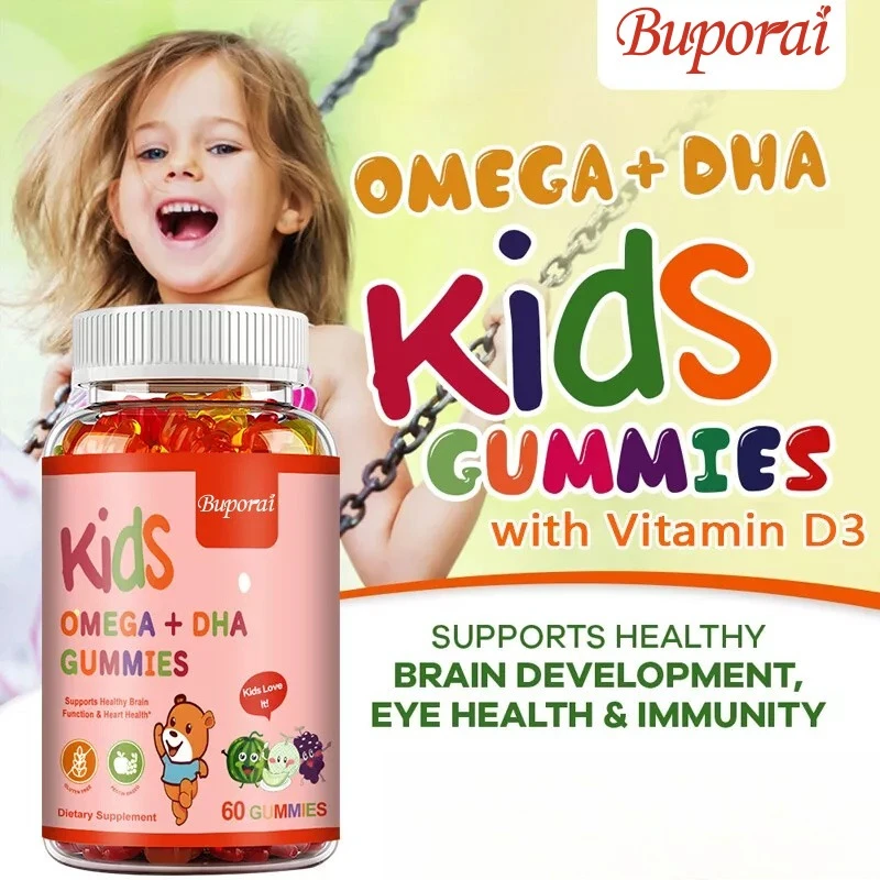 ビタミン D3 を含む子供用オメガ + DHA グミ - 健全な脳機能と心臓の健康をサポート