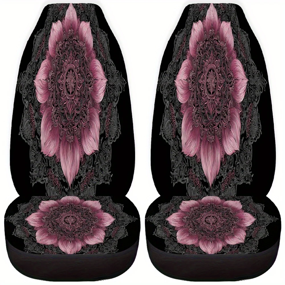 2 قطعة ماندالا زهر الفن طباعة مقعد السيارة يغطي للنساء والرجال ، العالمي السيارات الجبهة مقعد حامي للسيارات وسيارات الدفع الرباعي وسيارات السيدان و