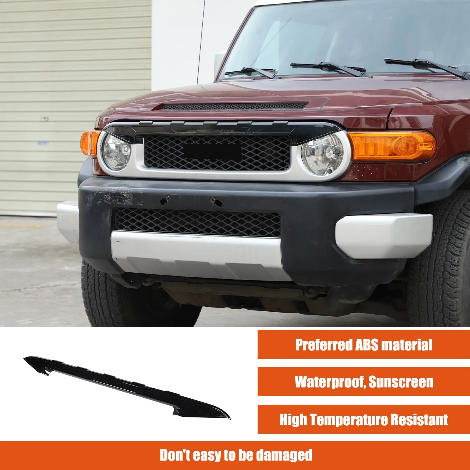 1PCS ABS Glossy Black Car Front Griller Upper Racing Style Trim For Toyota FJ Cruiser 2007-2021 Headlight Strip Trim Accessories