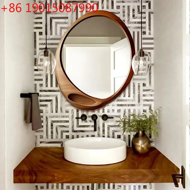 

French retro bathroom mirror wall-mounted mirror American dressing table makeup mirror living room background wall decoration