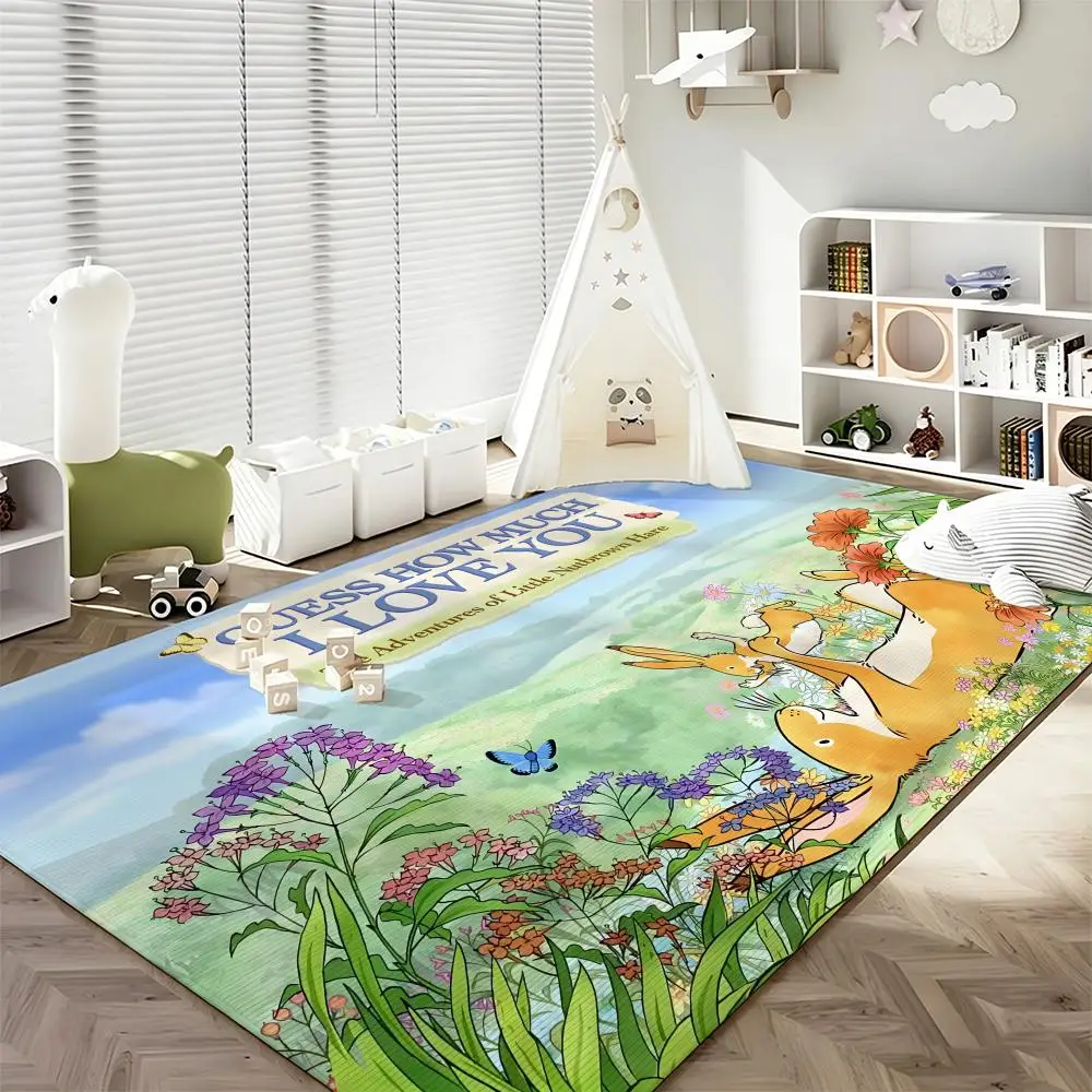 Children's Book Guess How Much I Love You Floor Mat Soft Flannel Entrance Door Mat Non Slip Absorbent Bathroom Bedroom Floor Rug