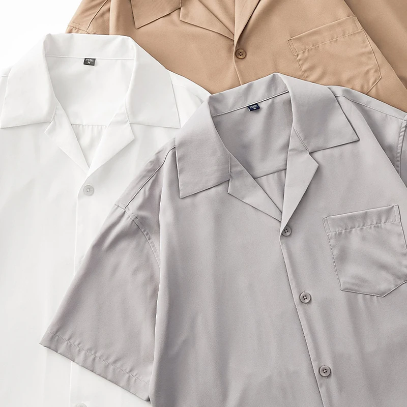 

Мужская летняя повседневная рубашка из ледяного шелка с кубинским воротником, свободного кроя, из смесового хлопка и полиэстера, для молодежи