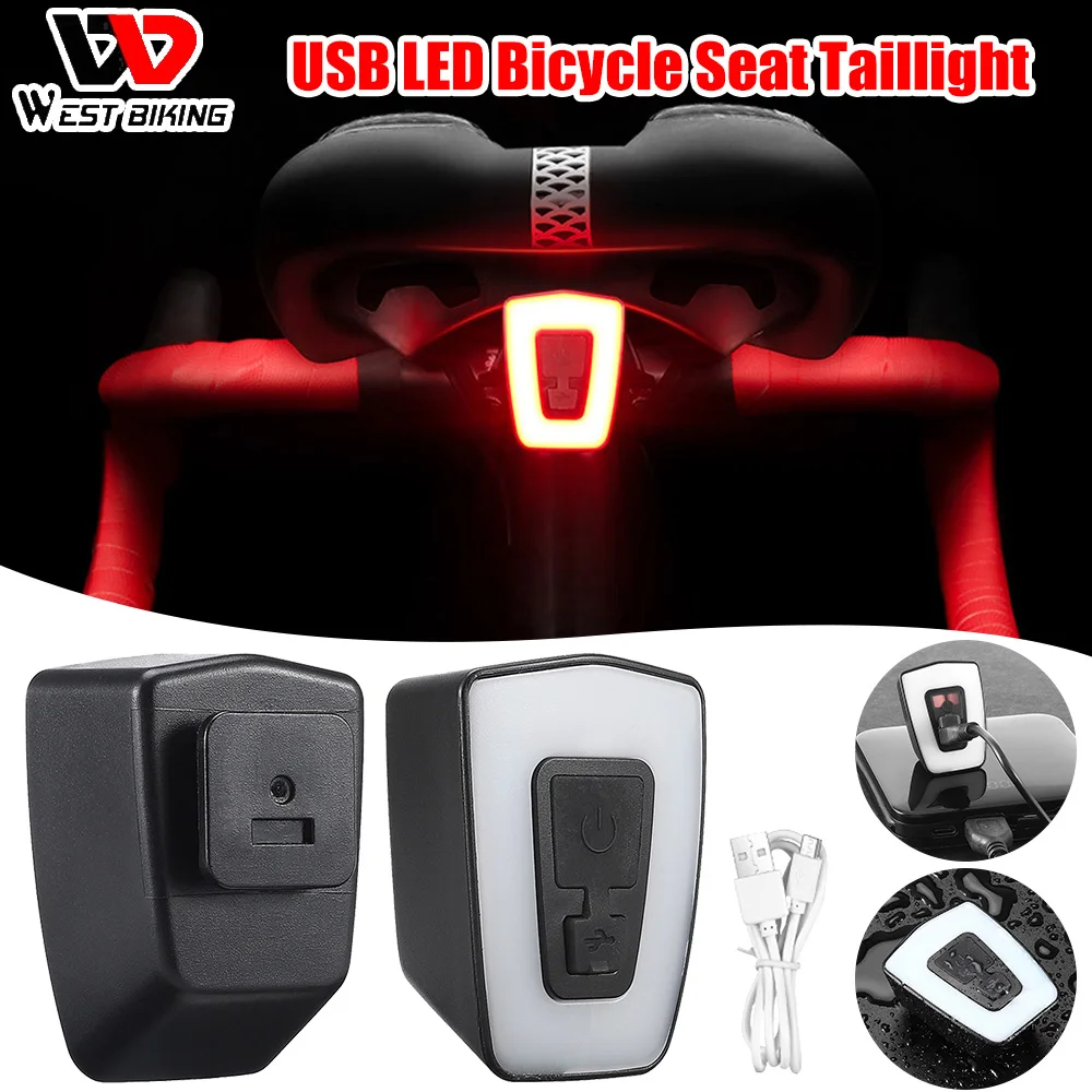 WEST BIKING LED Seat Taillights Rechargeable Bike Rear Light Cycling Helmet Light USB Flashlight Safety Night Riding Rear Lights