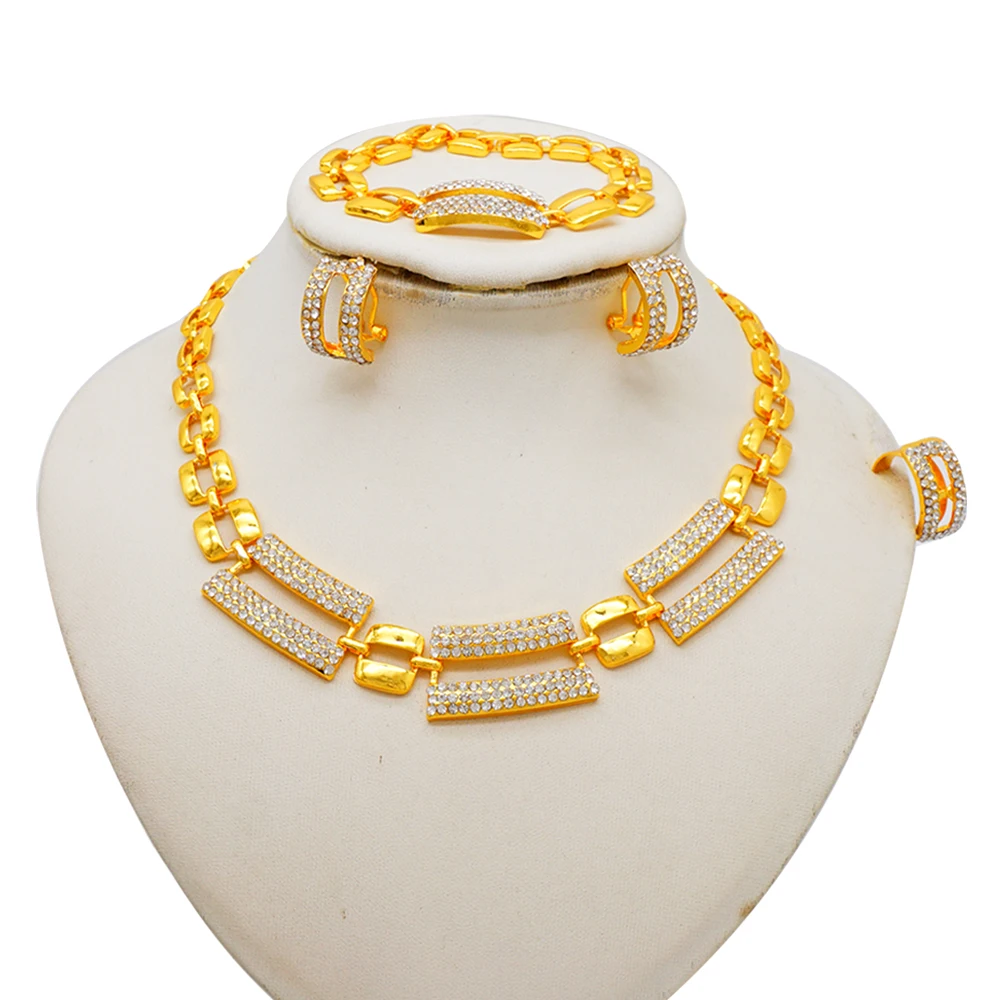 

latest Italian Ladies Fine Jewelry Sets Gold Color Women Necklace Earrings Bracelet African Big Jewelry Wedding Party Gift