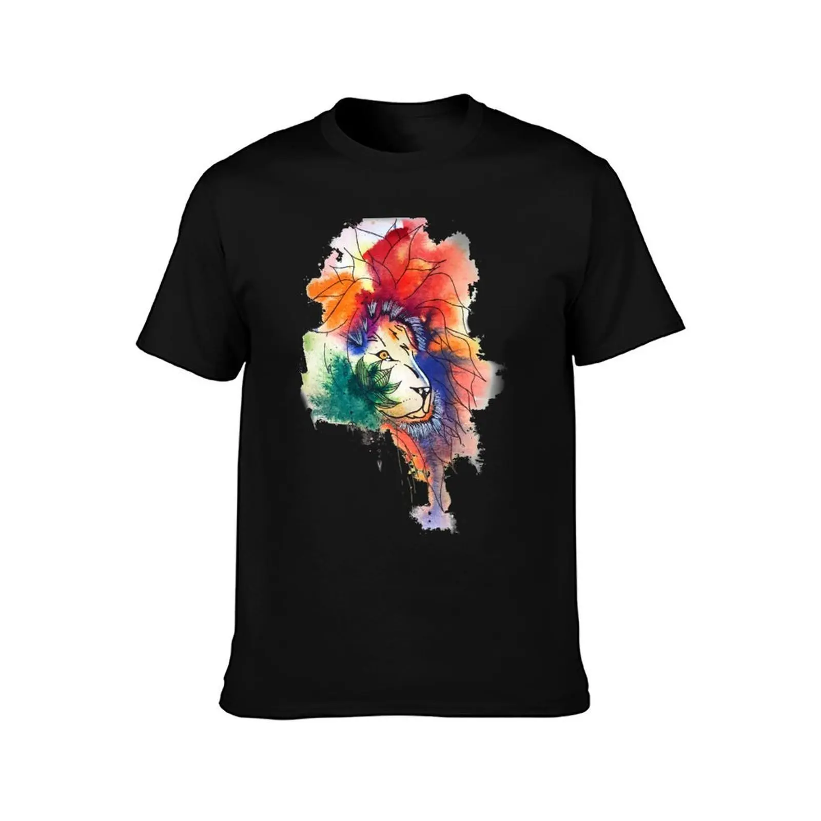 Lion Aquarelle Julie Formation T-Shirt, Summer Casual Cotton Tee, Oversized Streetwear Tops, Vintage Graphic Print, 100% Cotton