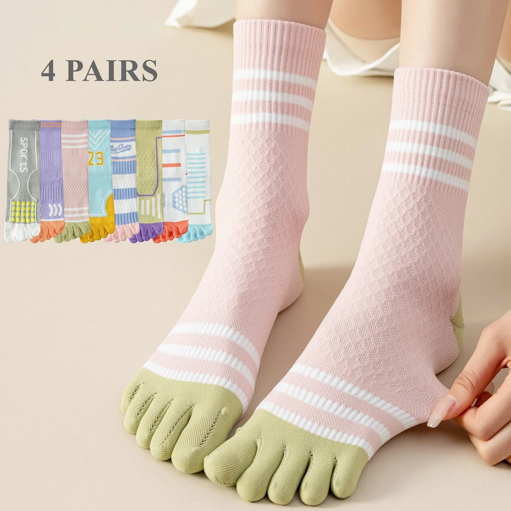 

4 Pairs Yoga Pilates Socks Women High Quality Crew Socks Sports Athletic Anti-slip Running Compression Socks Non-slip