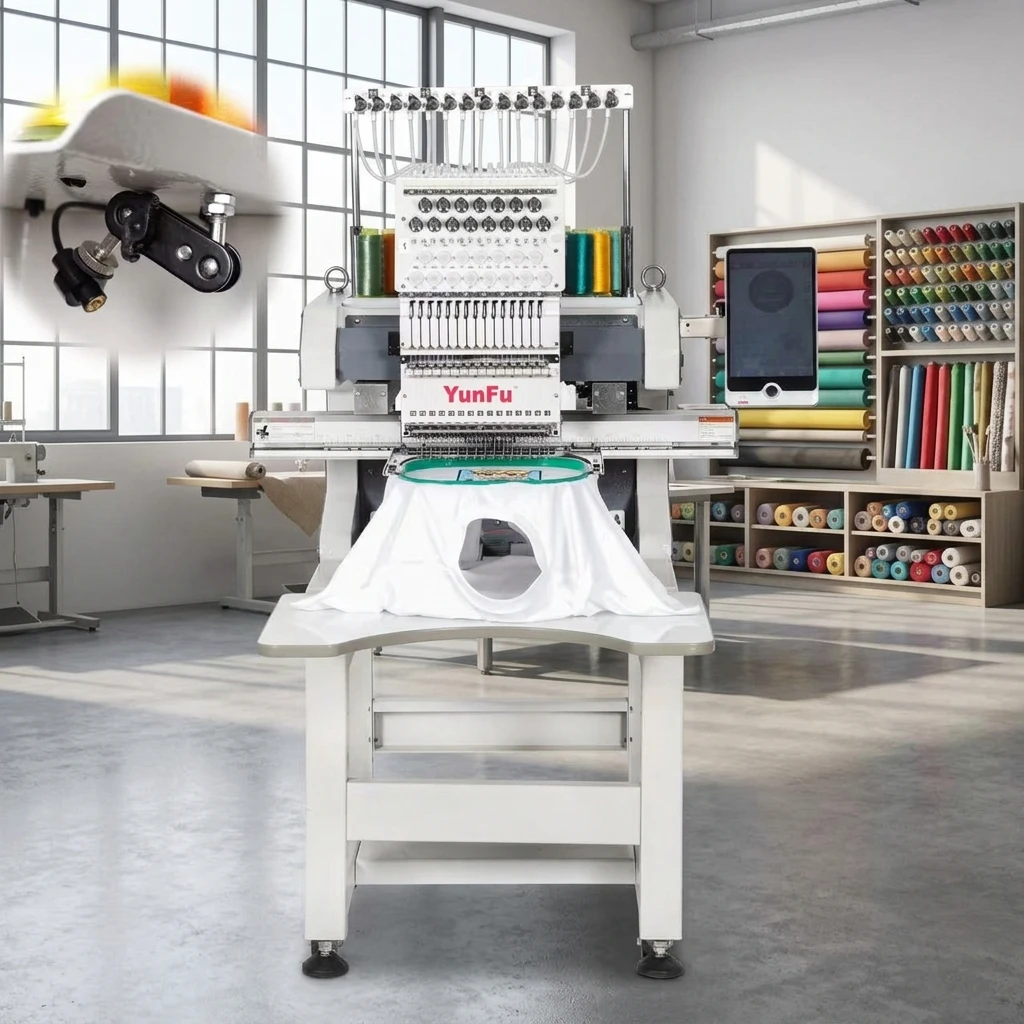 Single Head 12 Needles Computerized Cap Embroidery Machine Motor Pump Bearing Fast 1200 RPM T-shirt Logo Design Printing Shops
