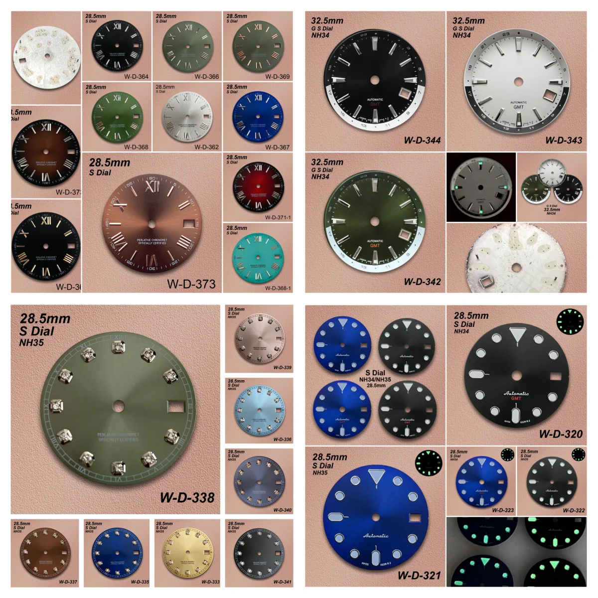 

28.5/32.5mm S/S5/GS Logo GMT/Rome/Diamond Dial Fit NH35/NH34/NH36 Movement Green/No Luminous Watch Modification Accessories