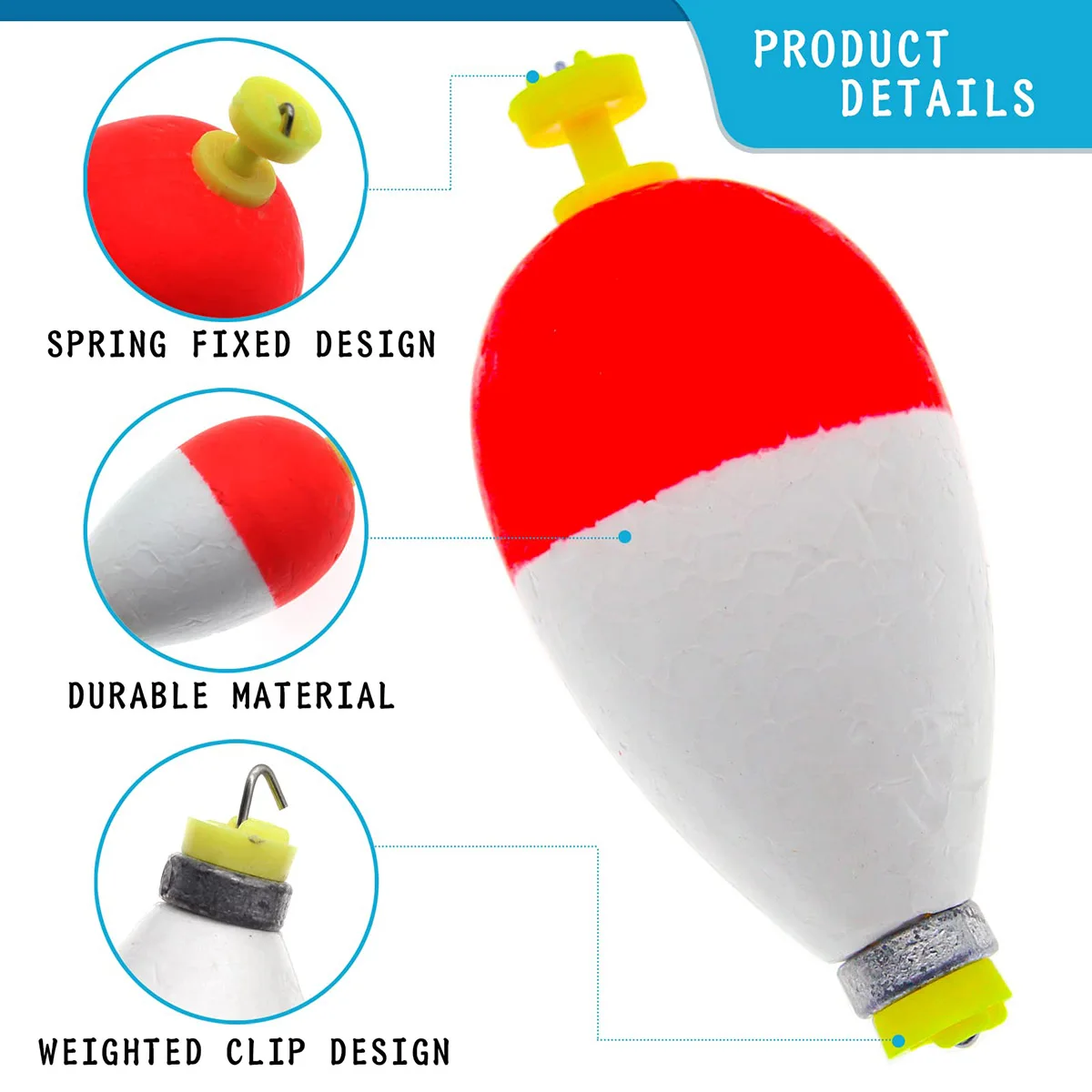 Angeln Bobbers Schwimmer Set Schaumstoff Snap on Float Gewichtete Bobbers Angeln Push Button Snap-on Bobbers Frühling Oval Sortiment – Detail 6
