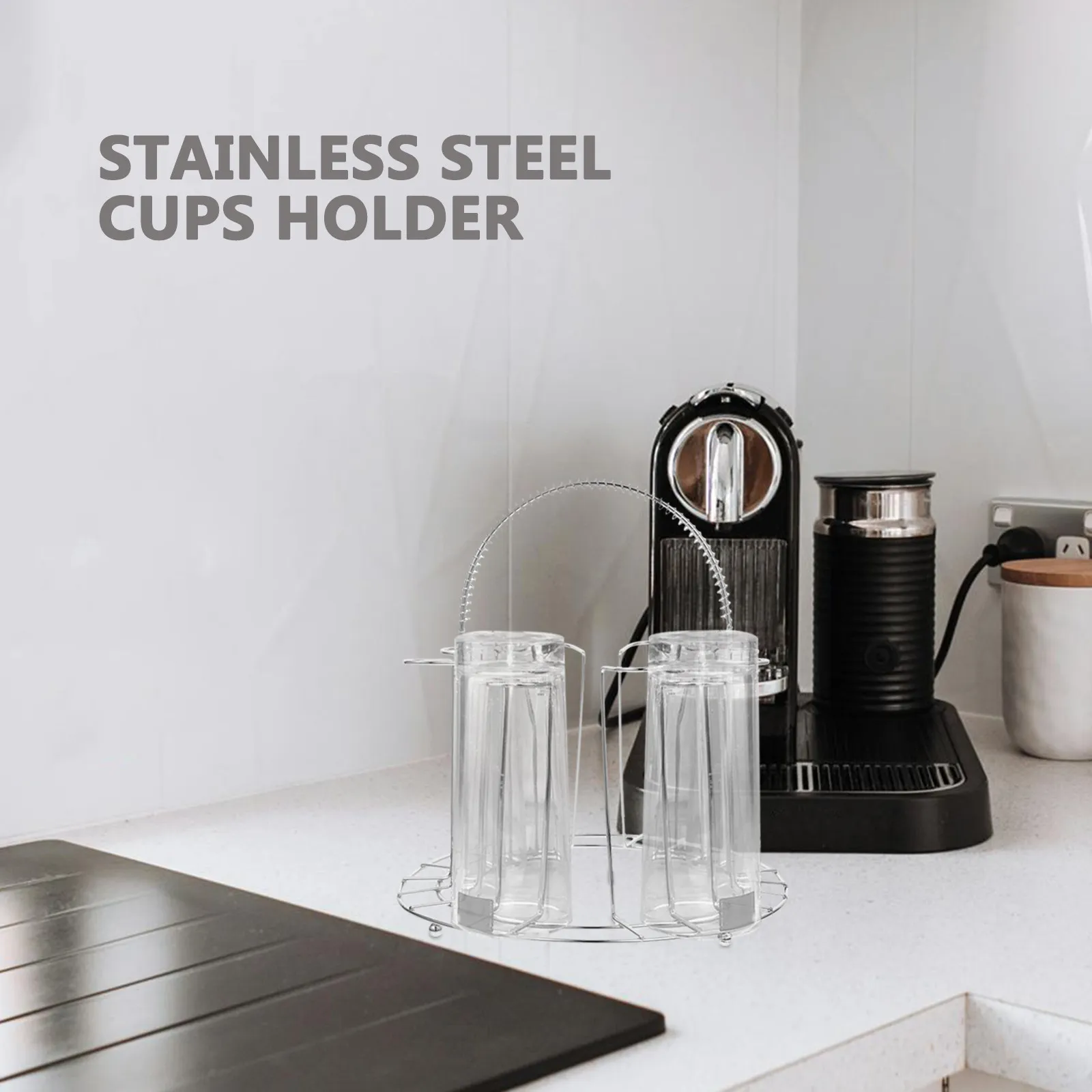 

Stainless Steel Eight-Cup Wine Glass Rack Minimalist Design Kitchen Counter Bar Drying Organizer Metal Holder for Red Wine