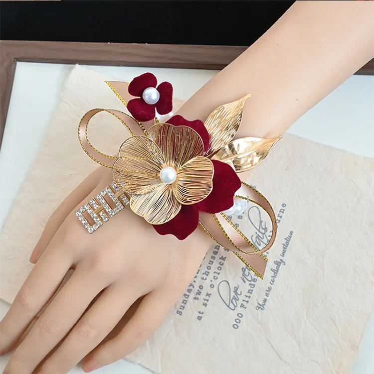 Pearl Rose  Bracelet Flowers, Elegant Bridal Wrist Flower for Wedding Party, Delicate Bride Bridesmaid Hand Jewelry image 3
