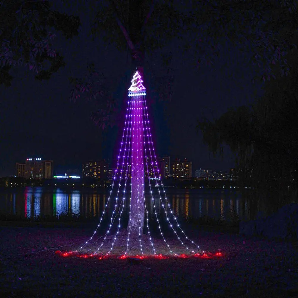 Christmas Star Fairy Light 8 Modes Rgb Waterfall String Lights With Topper Star For Outdoor Decor