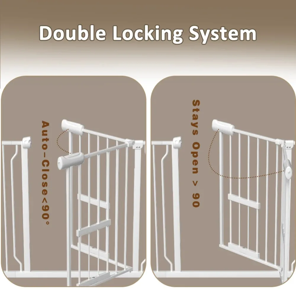 Baby Safety Gate with Cat Door,57"-66" Extra Wide Pressure Mount Pet Gate White Metal