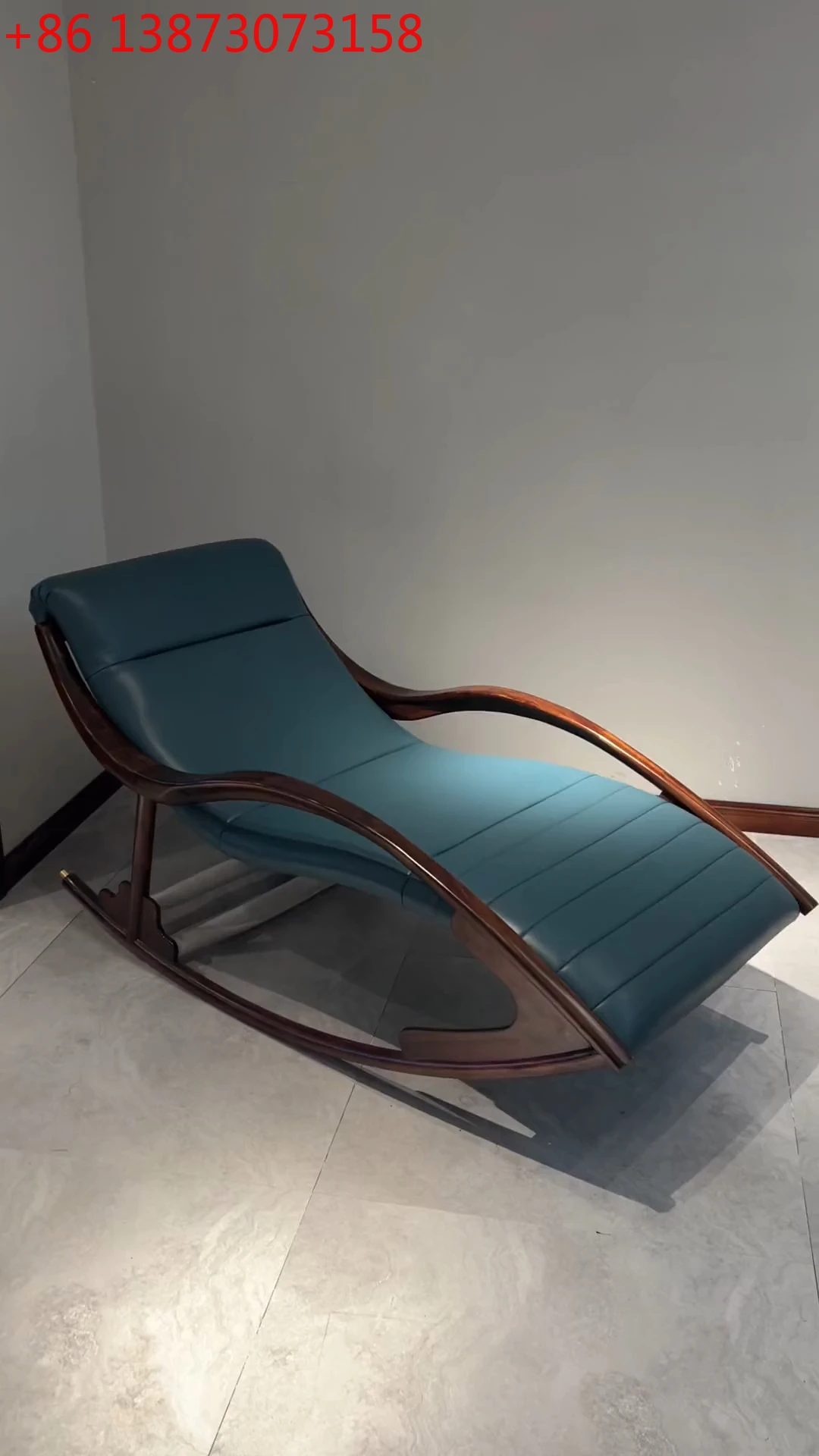 New Chinese leather rocking chair simple light luxury solid wood free chair