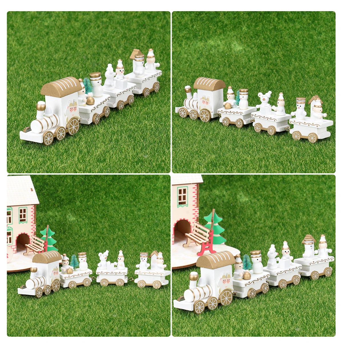 

Christmas Decoration Creative Train Toy Wooden Cartoon Kids Table Window Supplies White Mini Desktop Ornament Toddler