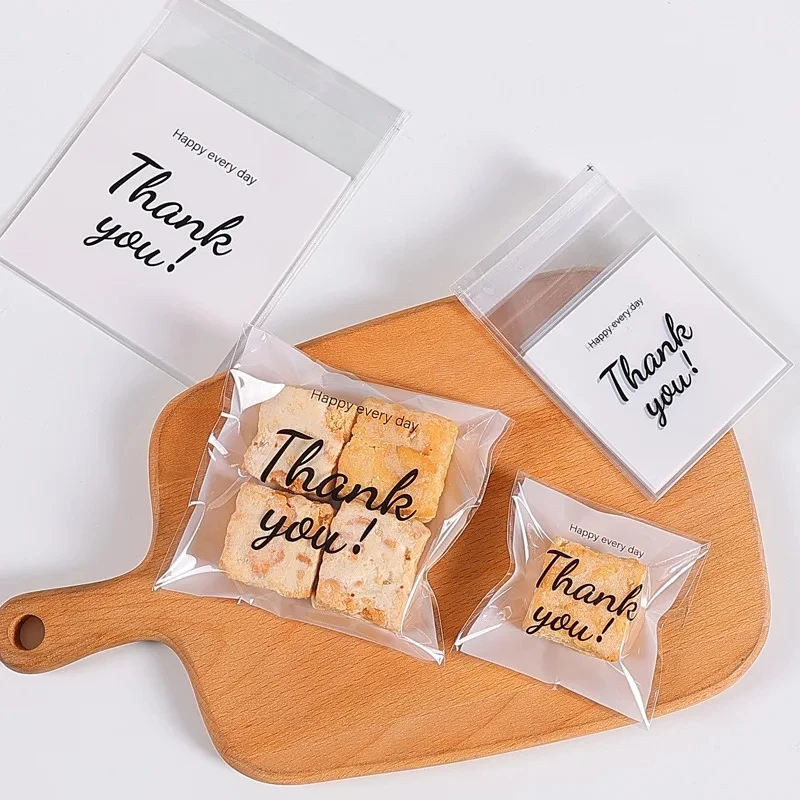 100Pcs Plastic Thank You Cookie Candy Self-Adhesive Bag For Wedding Birthday Party Gift Biscuit Baking Packing Decoration Supply