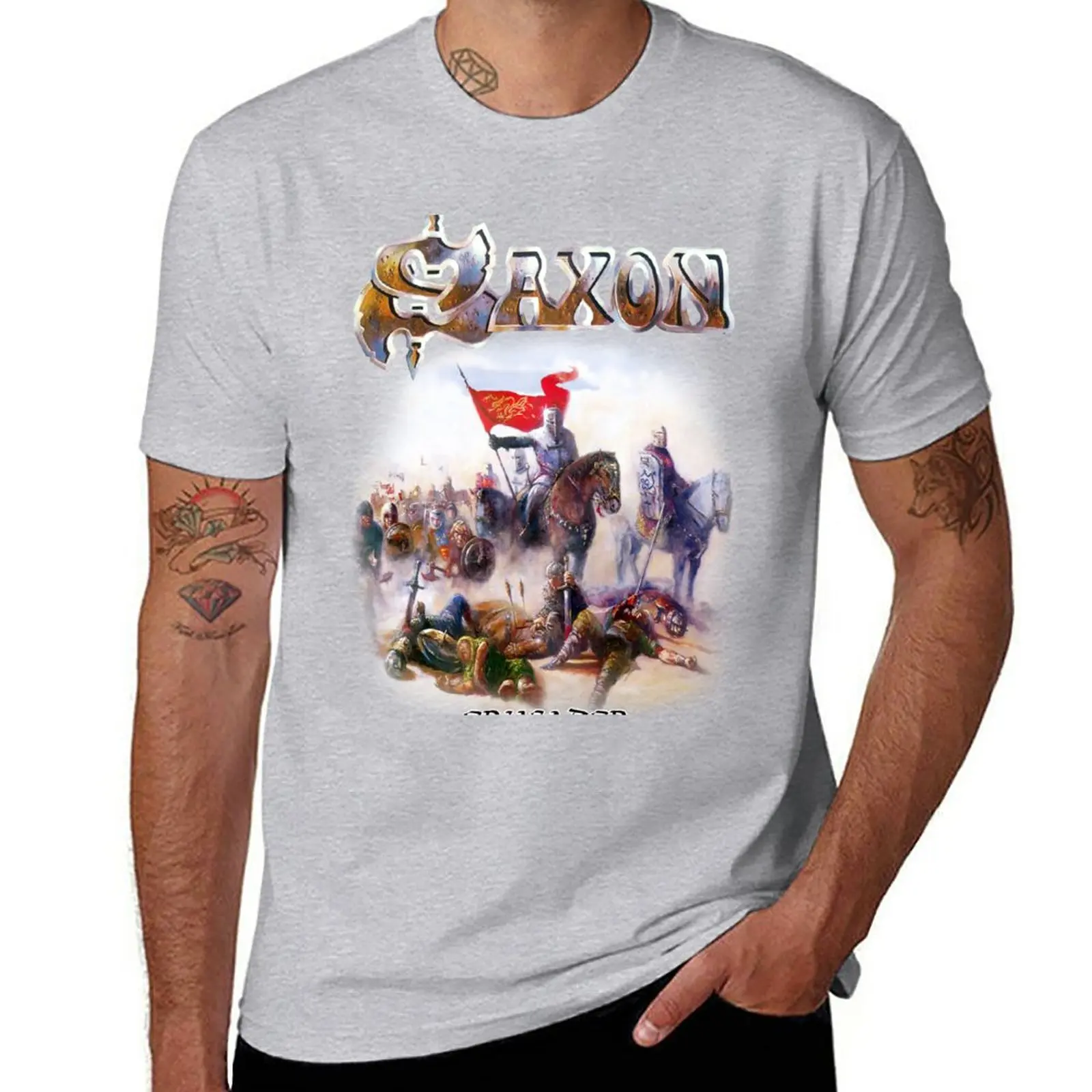 Saxon - Crusader Classic Old School Heavy Metal NWOBHM T-Shirt blacks customs plain white t shirts men