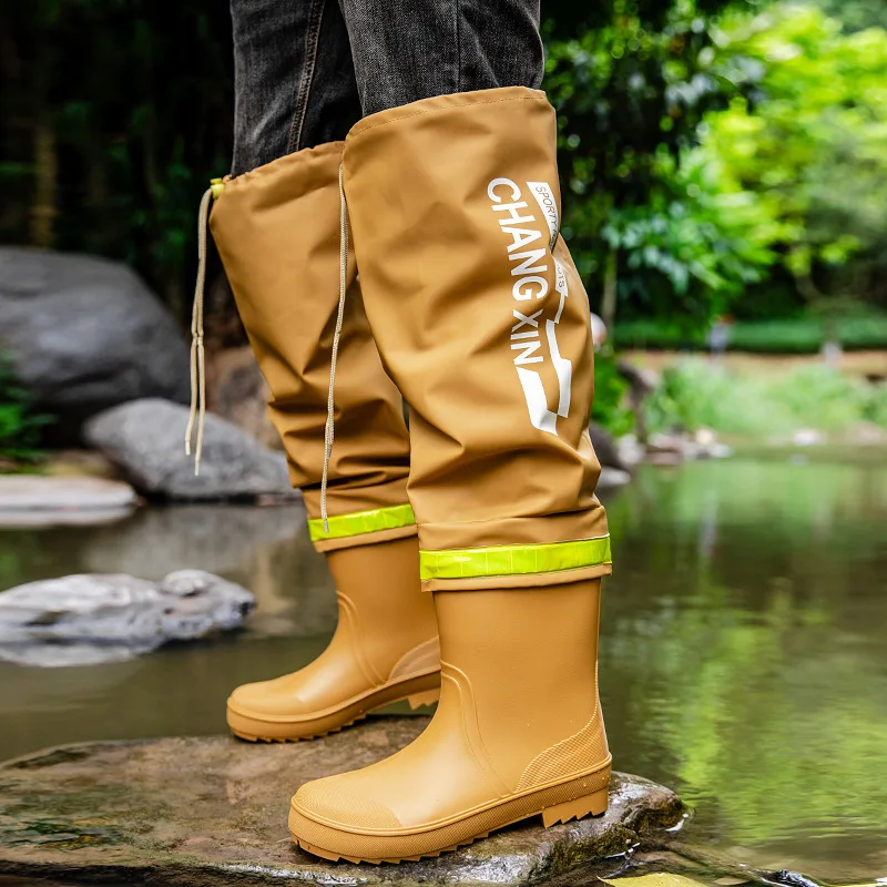 

Mens Rain Boots Fashion Outerwear Knee High Boots Non-slip Waterproof Rubber Outdoor Fishing Boots PVC Hot Sale Men Shoes Summer