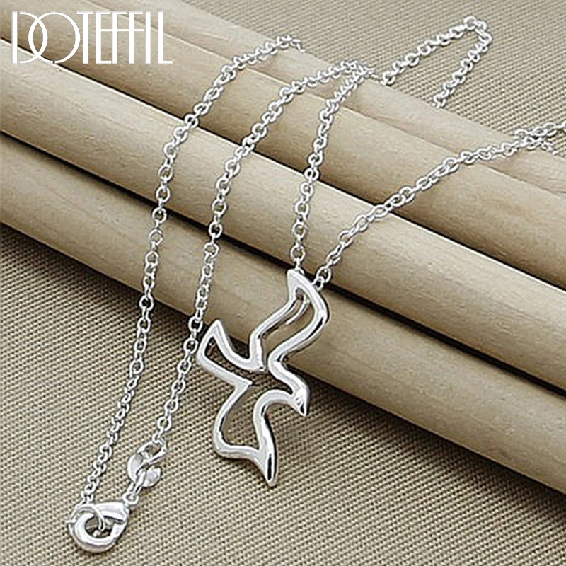 

DOTEFFIL 925 Sterling Silver Bird Pendant Necklace 18 Inch Chain For Women Wedding Engagement Party Fashion Charm Jewelry