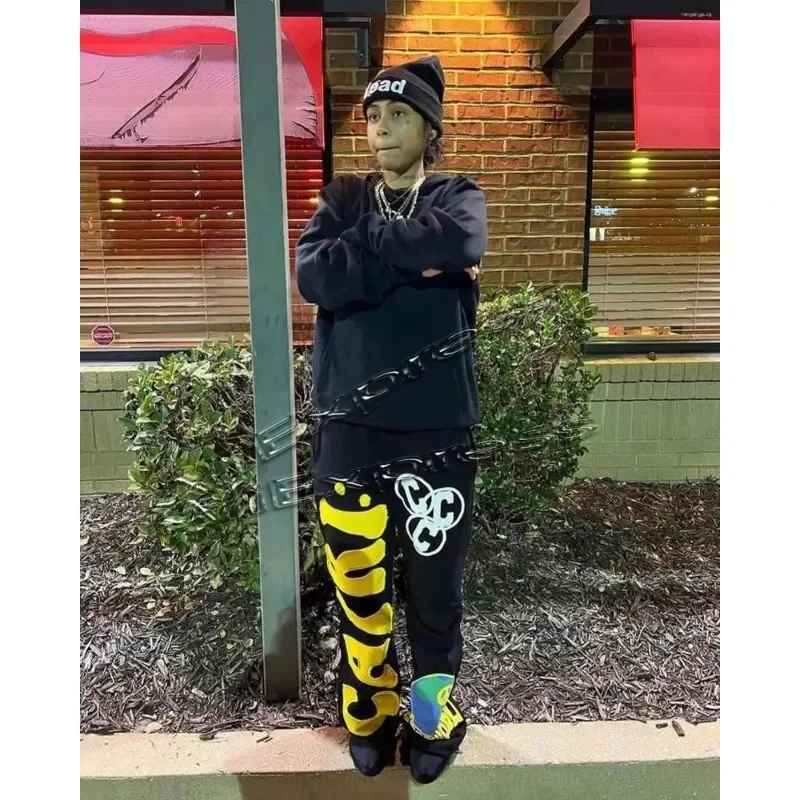 Retro Y2K 3D Printed Capri Flared Sweatpants for Men Baggy Elastic Waist Casual Hip Hop Joggers Women's Moto Pants