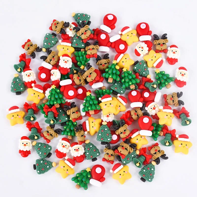 20Pcs Cute Mini Cartoon Christmas Series Resin Figurine Crafts Flatback Cabochon Ornament Jewelry Making Hairwear Accessorie