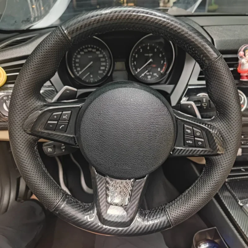 

Braid Car Steering Wheel Cover Wrap Hand Sewing Carbon Fiber Genuine Leather Fit For BMW Z4 E89 2009 2010 -2014 Car Accessories