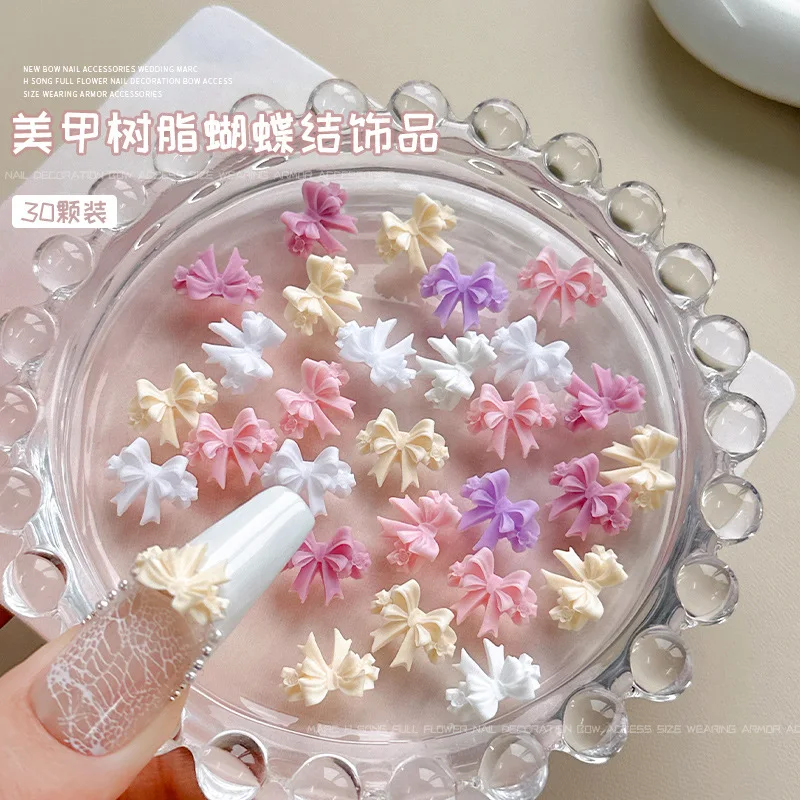 30PCS 3D Akrylowa wstążka Muszka do paznokci Charms Supplies Bowknot Akcesoria do manicure Dekoracja paznokci Narzędzie kosmetyczne