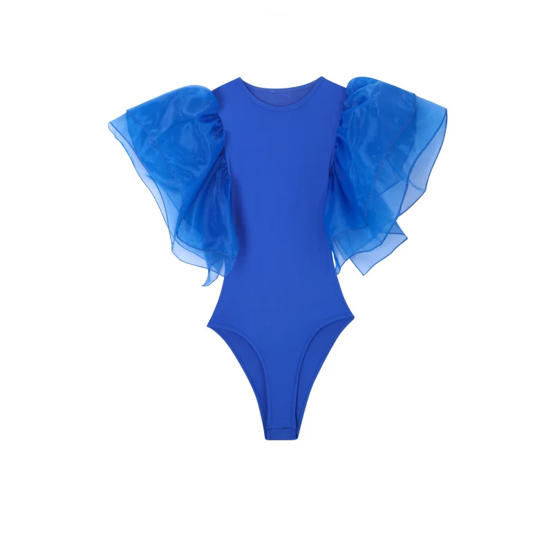 Mesh-paneled Solid-color Bodysuit - view 2