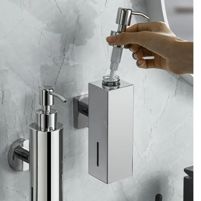 Wall Mounted Manual Liquid Soap Dispenser Black Brushed Gold Silver Cylinder Cuboid Bottle 304Stainless Steel for Hotel Bathroom