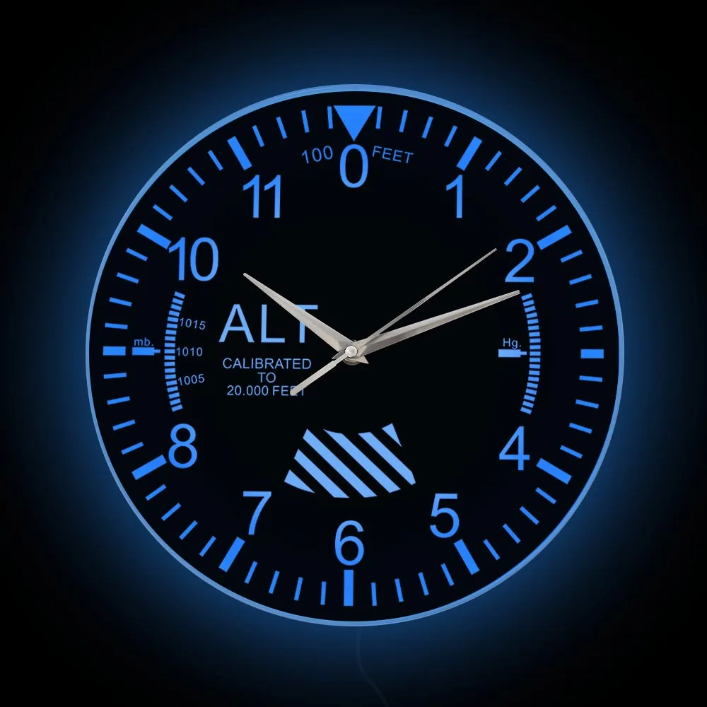 Plane Altimeter Instrument Luminous Night Light Wall Clock For Living Room Pilot Home Decor Altitude Measurement LED Wall Watch