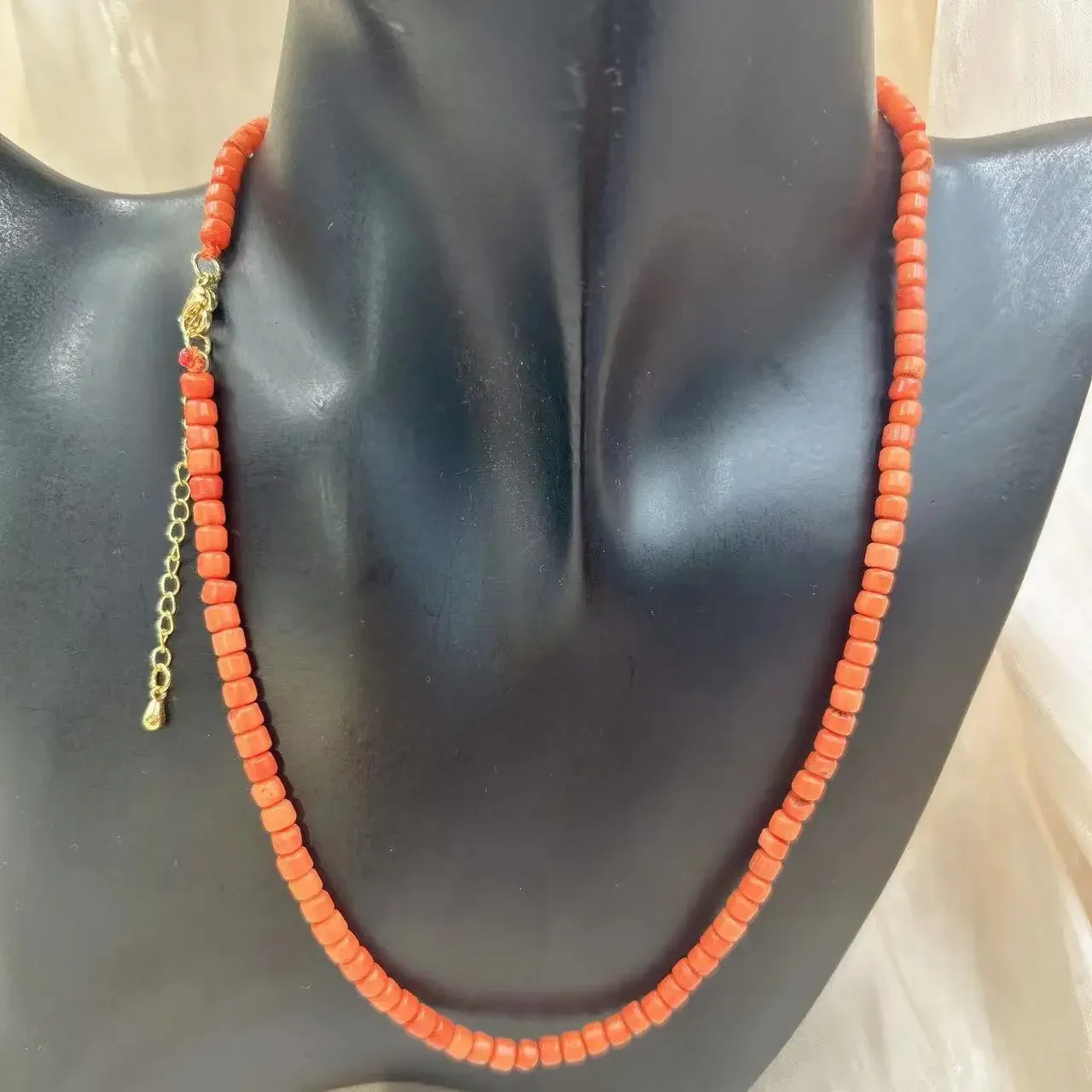 3x4mm Vintage Elegant Natural Sea Bamboo Column Orange Coral Halloween Gift Jewelry Short Collar Necklace 17inch view 3