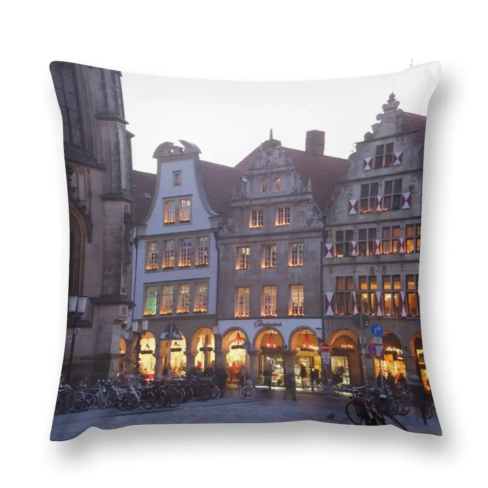 Gabled houses, Prinzipalmarkt, Christmas market, Munster, city, Westphalia Throw Pillow Pillow Decor pillow