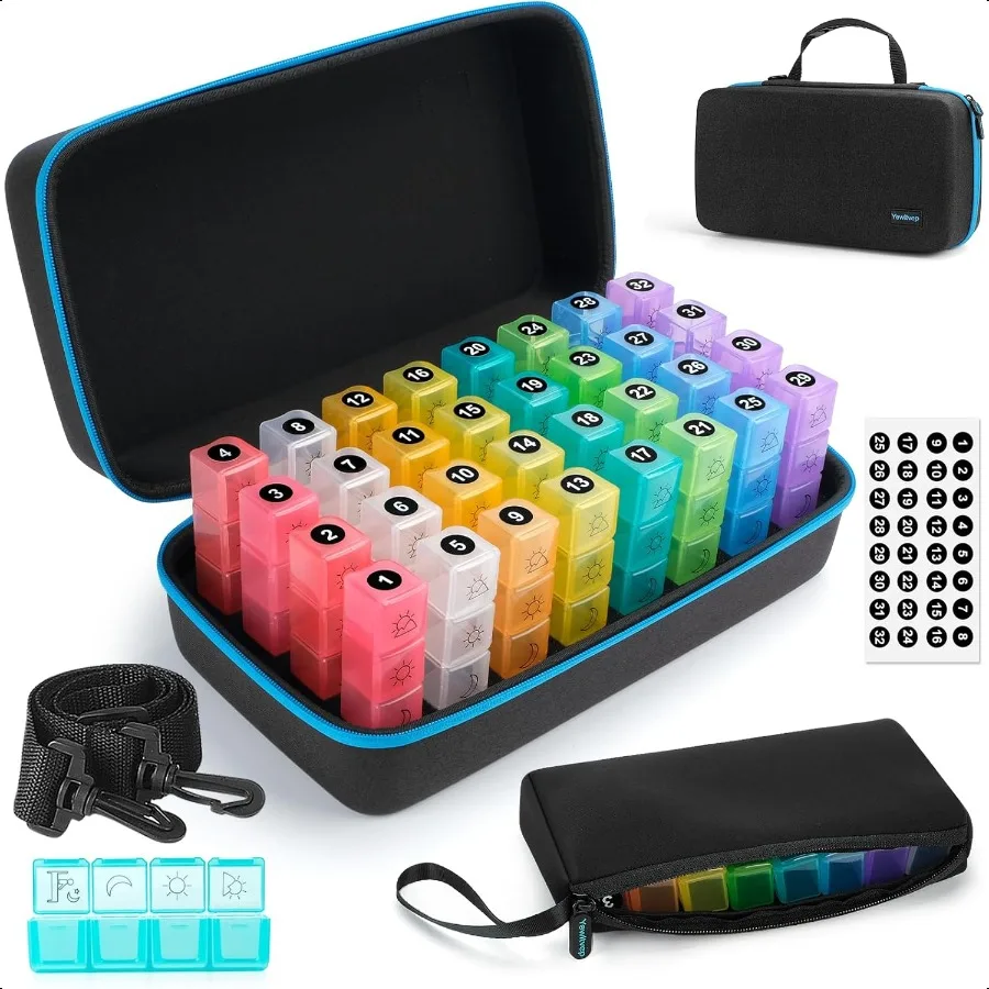 Monatlicher Pillen-Organizer, 4-facher Pillenbox-Organizer mit 32 täglichen Fächern, 30-Tage-Pillen-Organizer, 4-facher Tages-Pillenbehälter